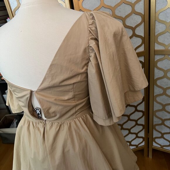 Asos Luxe Size 14 NEW Beige Cotton One Shoulder Dress w Corset Detail & Ruffles - Picture 8 of 16